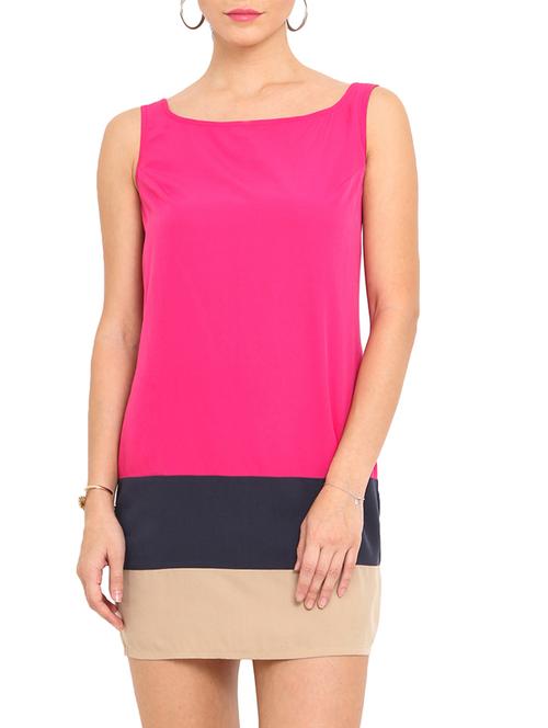 pink color blocked sleeveless dress - 9578847 - Very Small Image - 1