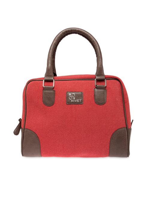 red canvas handbag with a brown handle - 9583434 - Very Small Image - 1