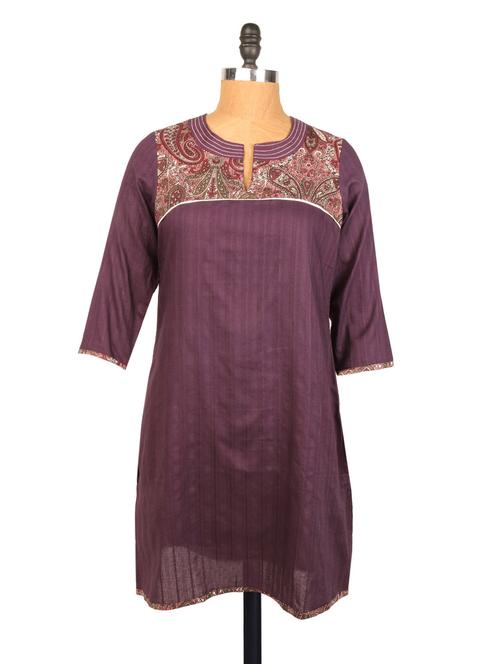 purple cotton straight kurta - 958365 - Very Small Image - 1