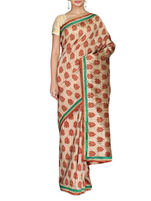 beige printed bhagalpuri silk blend saree - 9586962 - Very Small Image - 1