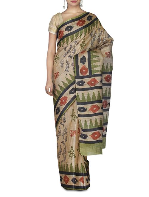 beige silk blend bhagalpuri printed saree - 9587022 - Very Small Image - 1