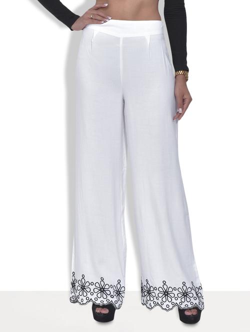 printed white cotton lycra palazzos - 9589871 - Very Small Image - 1