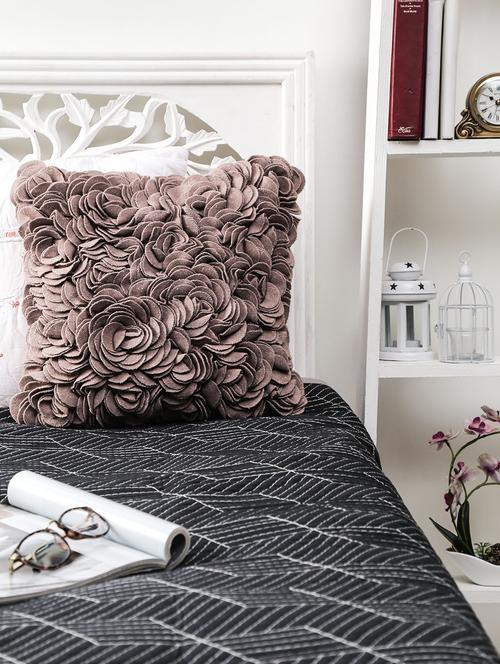 cedar brown floral ruffled single cushion cover - 9592846 - Very Small Image - 1