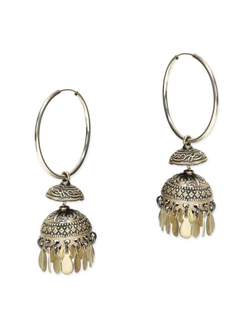 Antique Silver and Gold Hoop Jhumkas - 9593105 - Very Small Image - 1