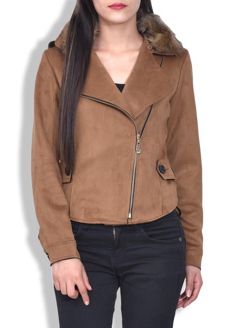 tan fur collared suede jacket - 9597322 - Very Small Image - 1