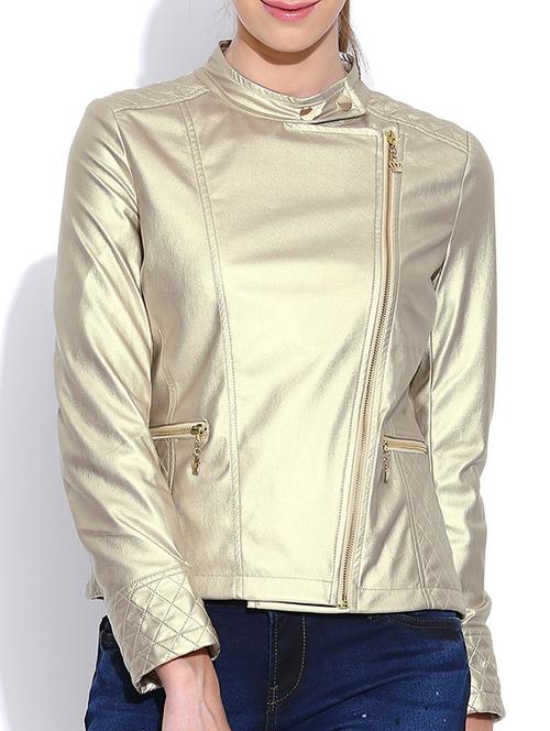 dusty gold faux leather bomber jacket - 9597384 - Very Small Image - 1