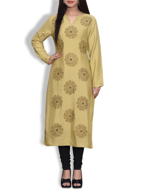 olive green full sleeved kurta - 9601548 - Very Small Image - 1