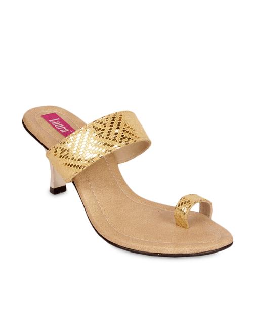 gold faux leather kitten heeled sandals - 9603317 - Very Small Image - 1
