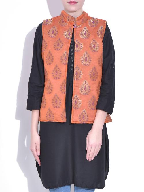 rust printed mandarin collared jacket - 9605376 - Very Small Image - 1