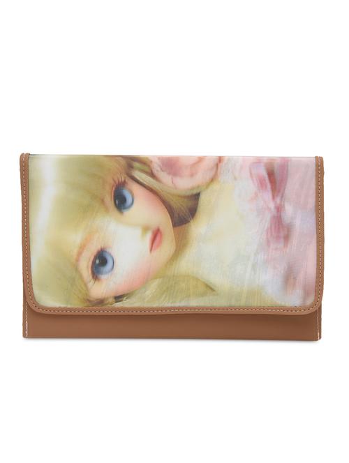 beige faux leather doll-printed sling bag - 9607055 - Very Small Image - 1