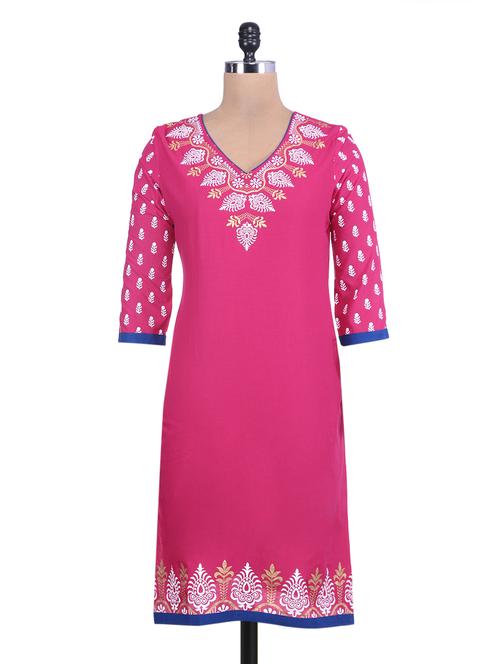 pink cotton printed kurti - 9607658 - Very Small Image - 1