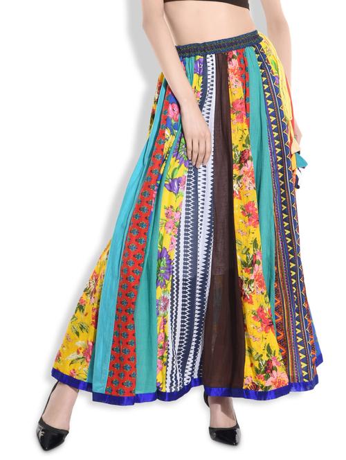 multicolored printed paneled cotton maxi skirt - 9609421 - Very Small Image - 1
