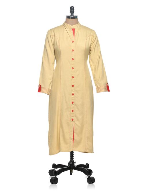 beige color long kurta with pockets - 961076 - Very Small Image - 1