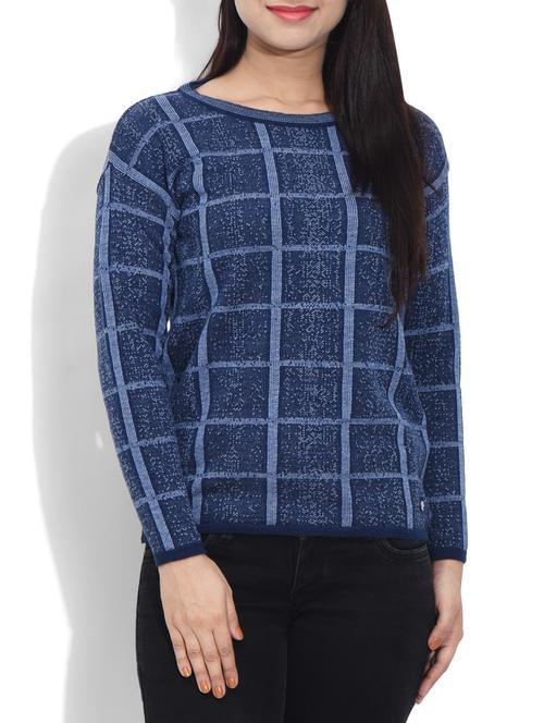 Blue Acrylic Checkered Pullover - 9620234 - Very Small Image - 1
