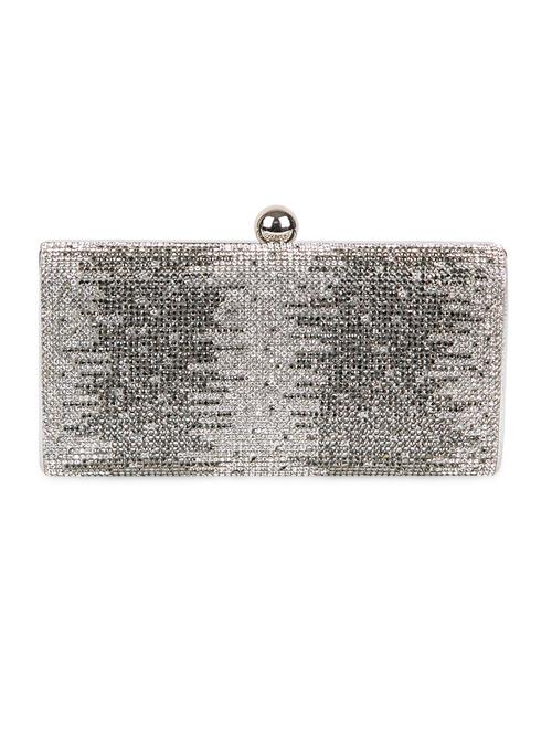 Silver and Black Faux Leather Embellished Clutch - 9620460 - Very Small Image - 1