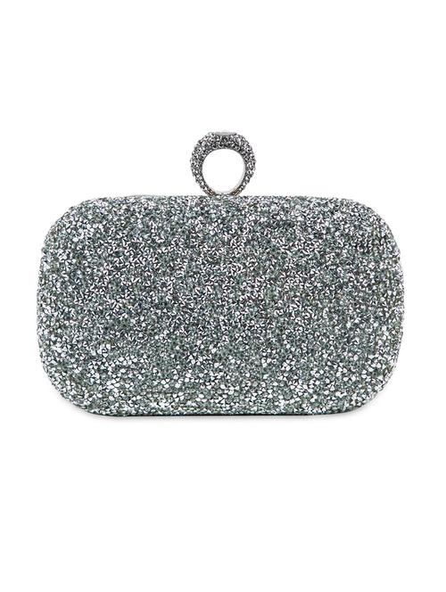 Silver Faux Leather Embellished Clutch - 9620464 - Very Small Image - 1