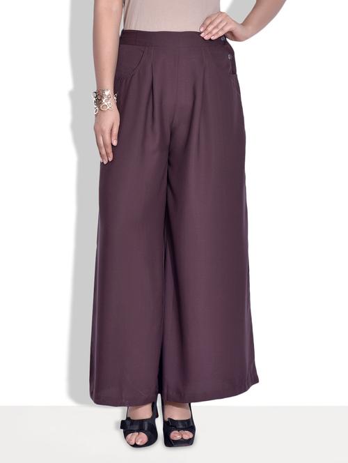solid brown polyester palazzos - 9625815 - Very Small Image - 1