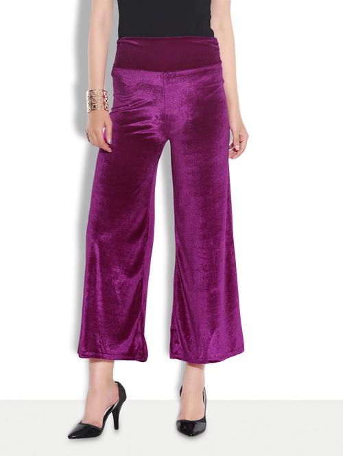 solid magenta velvet palazzos - 9626604 - Very Small Image - 1