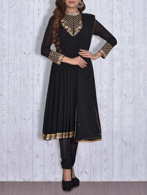 black zari embroidered anarkali - 9630692 - Very Small Image - 1