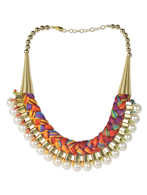 multicolored braided necklace with faux pearl embellishments - 964163 - Very Small Image - 1