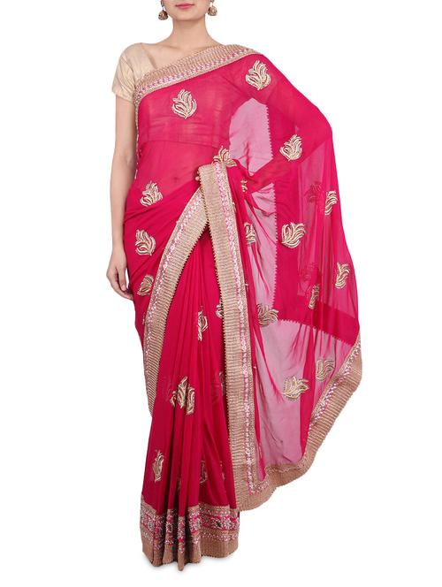 red georgette sari - 9641972 - Very Small Image - 1