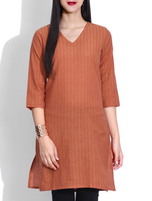 orange cotton straight kurta - 9642713 - Very Small Image - 1
