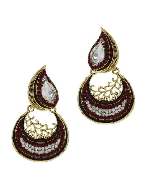 maroon stone embellished earrings - 9654243 - Very Small Image - 1