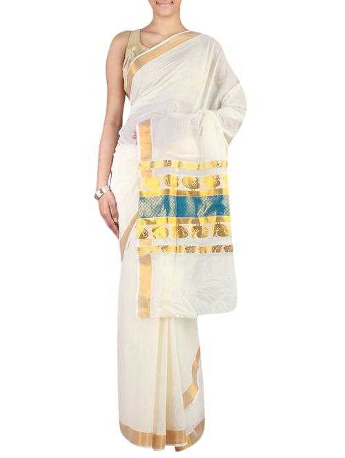 cream color cotton bordered saree with blouse - 9661167 - Very Small Image - 1