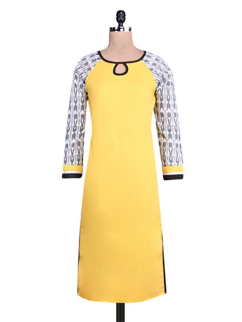 yellow keyhole neck kurti - 9676059 - Very Small Image - 1