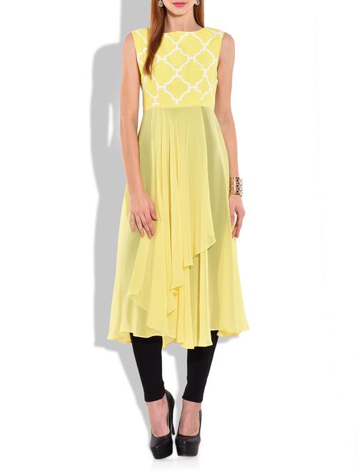 yellow polygeorgette polycrepe kurta - 9680645 - Very Small Image - 1