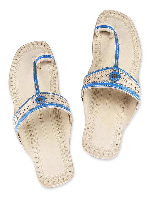 off white and blue leather kolhapuris - 9687451 - Very Small Image - 1