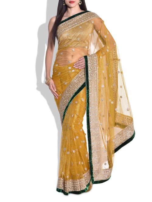 mustard net sari - 9700247 - Very Small Image - 1