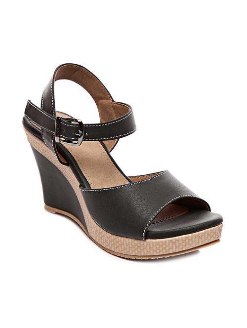 Black buckled faux leather wedges - 9706950 - Very Small Image - 1
