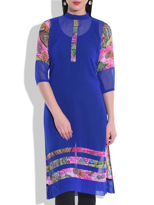 blue georgette  straight kurta - 9708862 - Very Small Image - 1