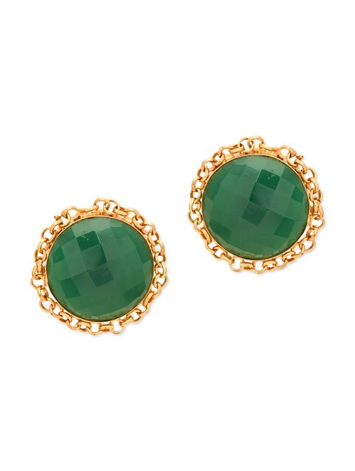 green faceted stone encrusted round earrings - 9722962 - Very Small Image - 1