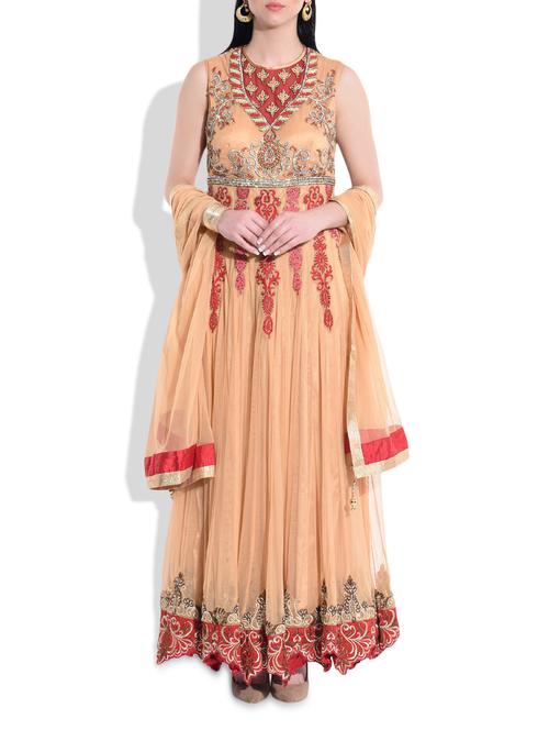 gold, maroon net, velvet suit - 9766863 - Very Small Image - 1