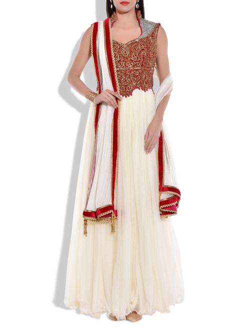 off white, rani net, velvet suit - 9766908 - Very Small Image - 1