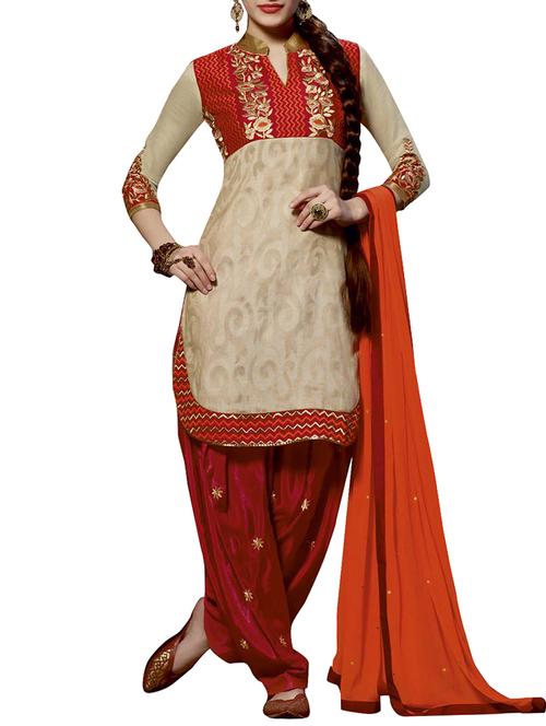 biege chanderi dress material - 9771758 - Very Small Image - 1