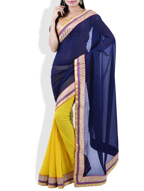 blue, yellow georgette saree - 9809410 - Very Small Image - 1