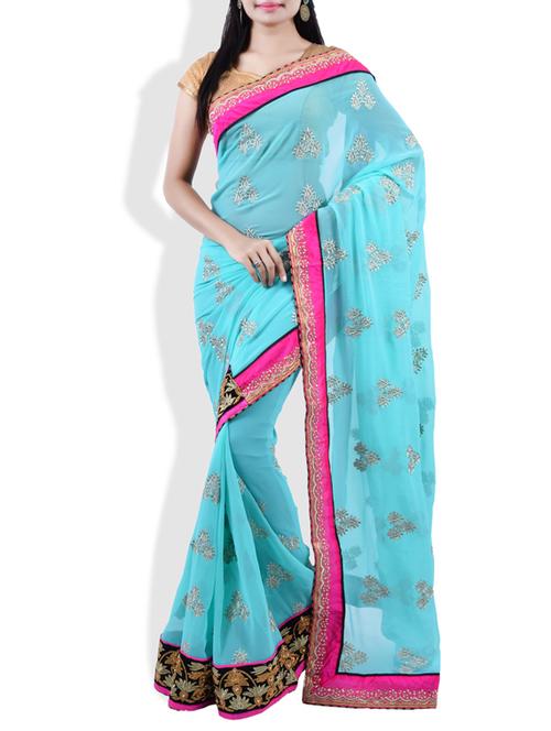 sky blue,pink georgette saree - 9809461 - Very Small Image - 1