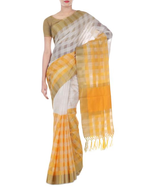 contrast bordered woven saree with blouse - 9814870 - Very Small Image - 1