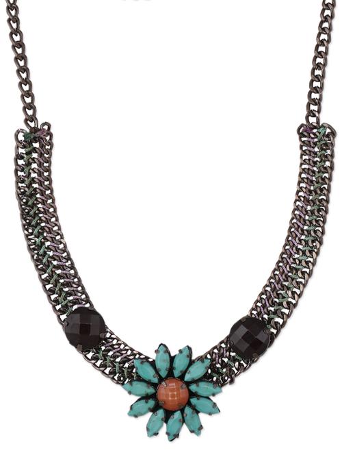 floral pattern stone metal chain necklace - 984976 - Very Small Image - 1