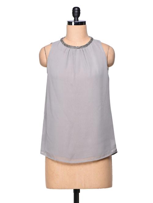 plain grey georgette top with sheer back - 985070 - Very Small Image - 1