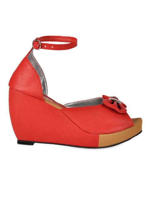 Leatherette Red Bow Peep Toe Wedges - 987341 - Very Small Image - 1