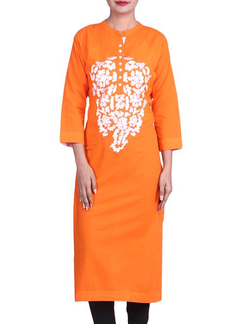 orange cotton floral printed kurta - 9883530 - Very Small Image - 1