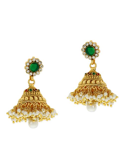 Golden &  White Copper Jhumki - 9885595 - Very Small Image - 1