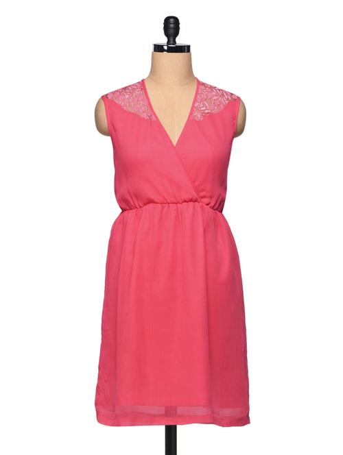 coral chiffon sleeveless faux-wrap dress - 990103 - Very Small Image - 1