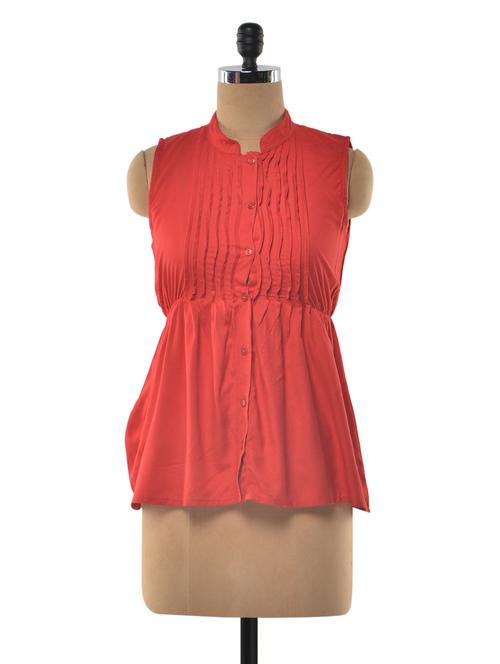 sleevless mandrine colar pintuck top - 990319 - Very Small Image - 1