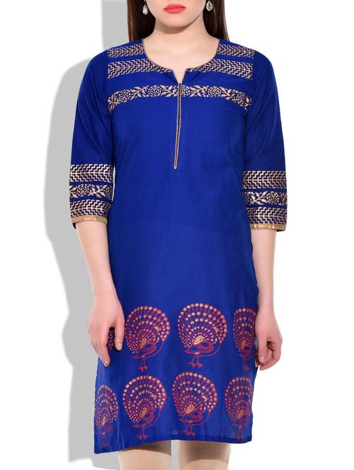 Blue cotton straight kurta - 9907980 - Very Small Image - 1
