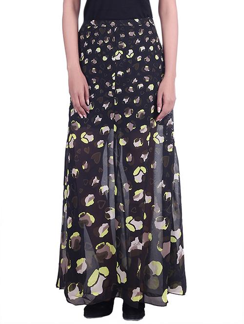 black printed and embellished long skirt - 9973747 - Very Small Image - 1